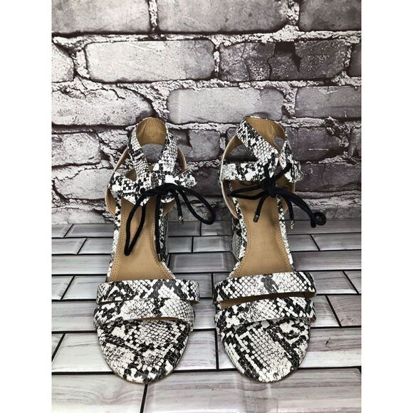 Gianni Bini After Hours White Black Snake Lace Block Heel Sandals Women Sz 7.5M - Picture 4 of 16